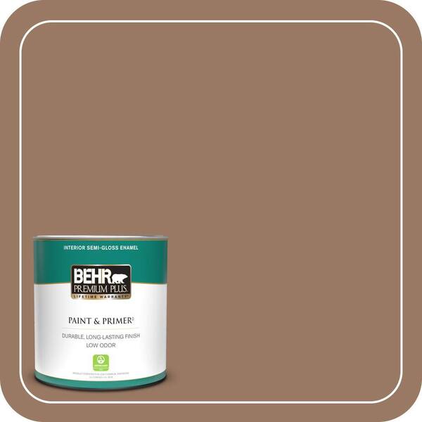 BEHR PREMIUM PLUS 1 qt. #250F-5 Fudge Bar Semi-Gloss Enamel Low Odor Interior Paint & Primer
