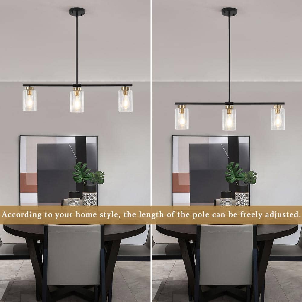 Black and Gold Linear Glass Kitchen Island Pendant