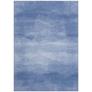 Blue Machine Washable Red Sea Waves Modern Living Room 9'8" x 13'2" Rectangle Watercolor Polyester Area Rug