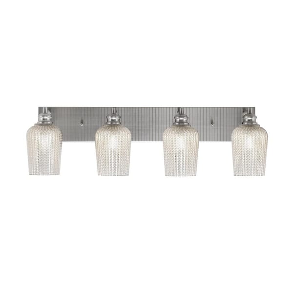 Unbranded Albany 32.25 in. 4-Light Brushed Nickel Vanity Light with Silver Textured Glass Shades