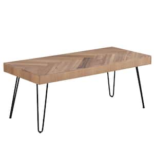 43.3 in. Modern Wood Coffee Table Tea Table Cocktail Table w/Chevron Pattern & Metal Hairpin Legs - Natural