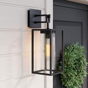 Sedona Black Outdoor Wall Sconce Lantern Light Fixture with Iron Frame and Cylinder Clear Shade