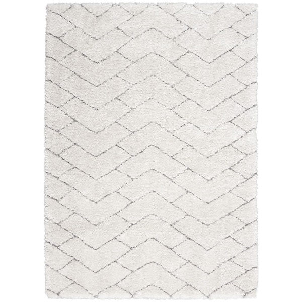 4 ft. x 6 ft. Ivory and Gray Chevron Shag Area Rug