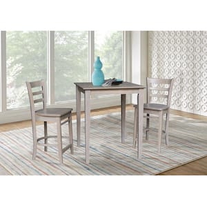 3 PC Set - Taupe Gray Solid Wood 30 in. Square Counter Height Table with 2 Stools