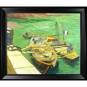 Boats du Rhone by Vincent Van Gogh Black Matte Framed Travel Oil Painting Art Print 25 in. x 29 in.