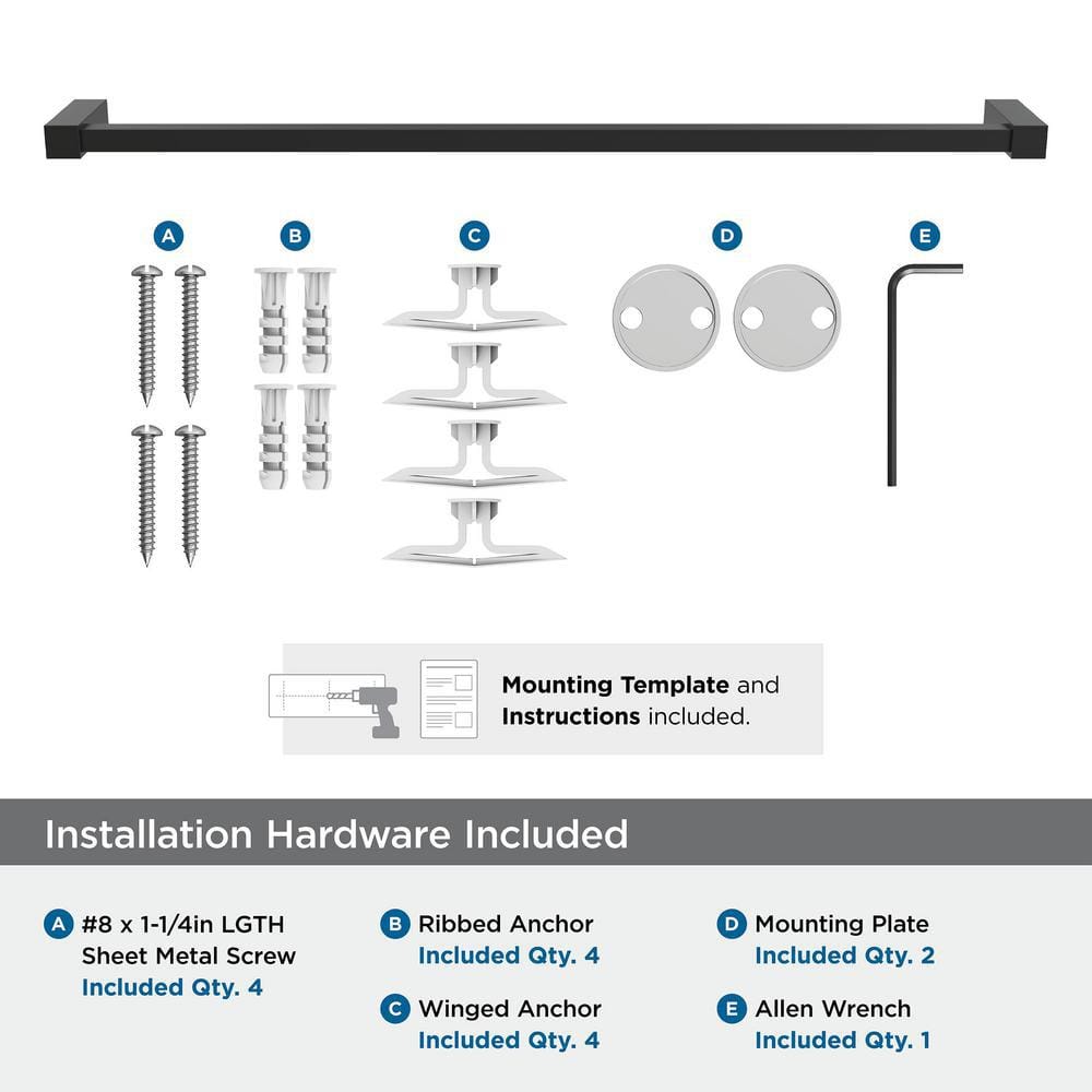 Monument Matte Black 24-Inch Wall Mounted Towel Bar