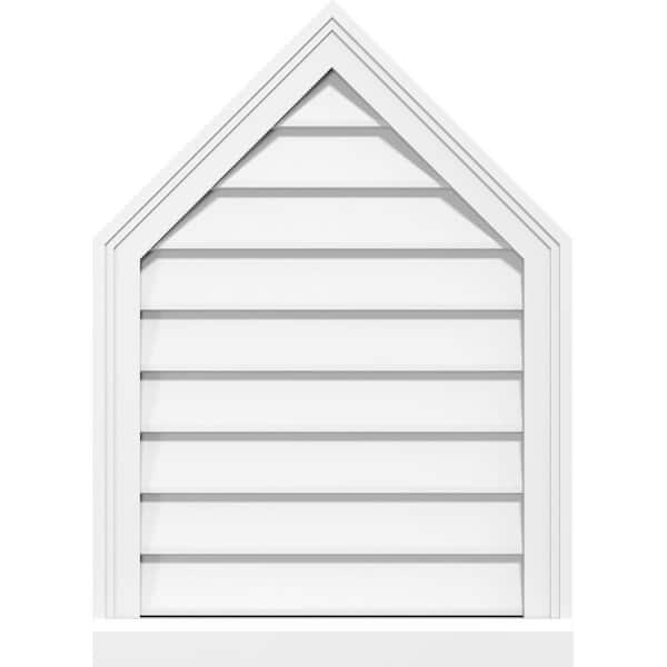 Ekena Millwork 24" x 32" Peaked Top Surface Mount PVC Gable Vent 9/12 Pitch: Non-Functional with Brickmould Sill Frame