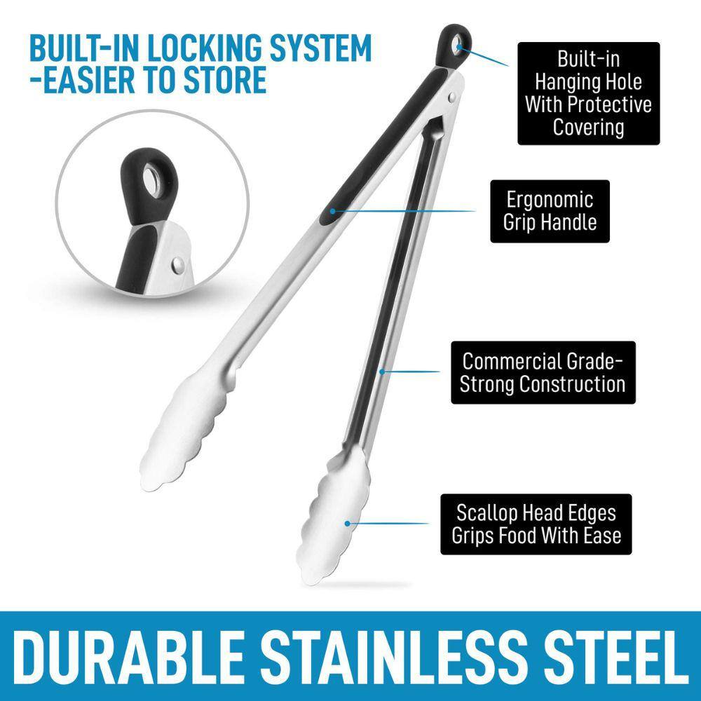12-Inch Stainless Steel Scallop Head Kitchen Tongs