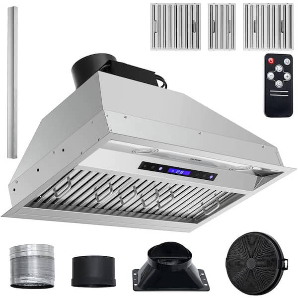 VEVOR Insert Range Hood 900CFM 4-Speed 30 in. Stainless Steel Built-in Kitchen Vent Ducted/Ductless Convertible, ETL Listed