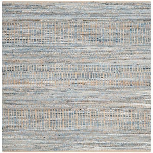 Cape Cod Natural/Blue 6 ft. x 6 ft. Square Striped Distressed Area Rug
