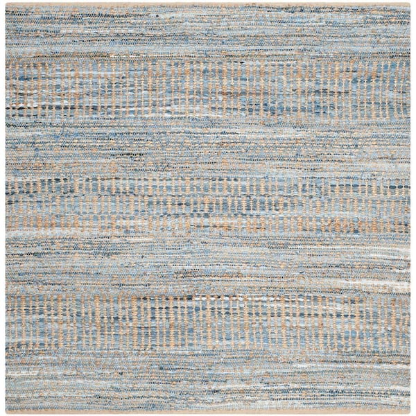 SAFAVIEH Cape Cod Natural/Blue 6 ft. x 6 ft. Square Striped Distressed Area Rug