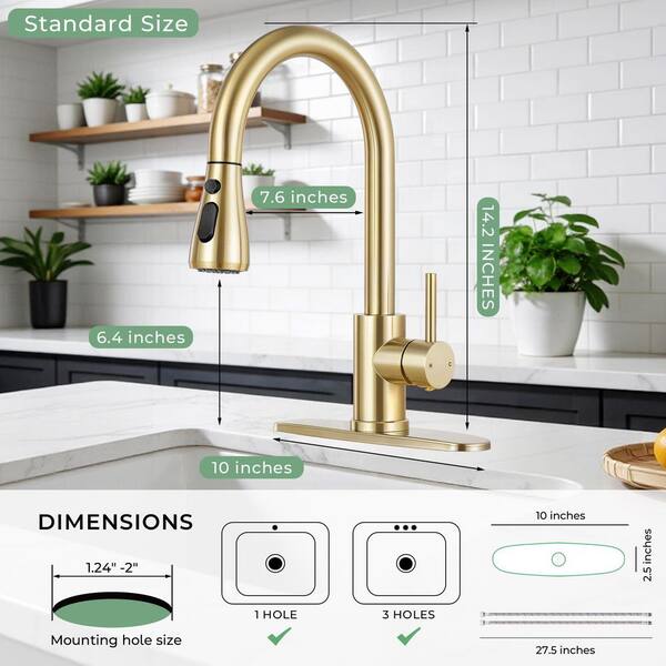 Single Handle Brushed Gold 14.2 in. Kitchen Faucet Pull Down