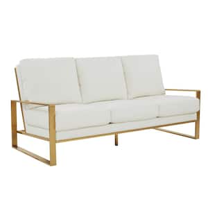 Jefferson 77.1 in. Square Arm Faux Leather Modern Rectangle Sofa in White