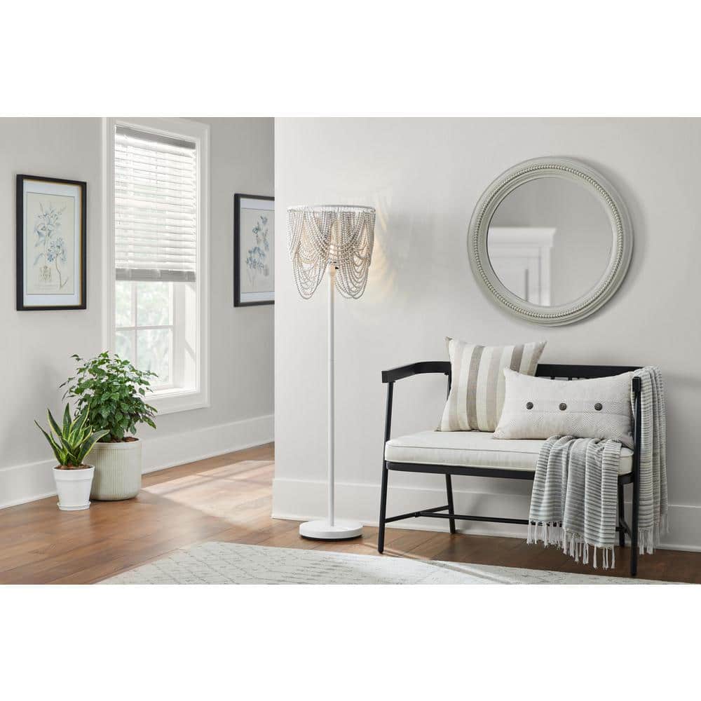 Cayman 56 in. 1-Light White Beaded Floor Lamp with White Bead Shade price history on PriceWatchPro