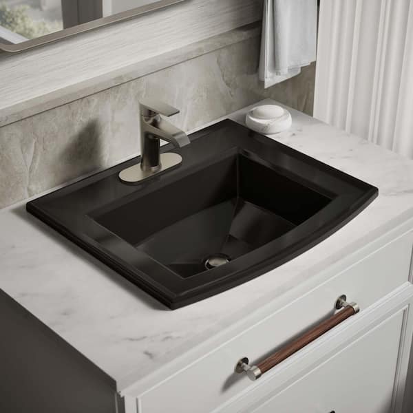 Archer 22.6 in. x 19.44 in. Drop-In Bathroom Sink in Black Black Vitreous China