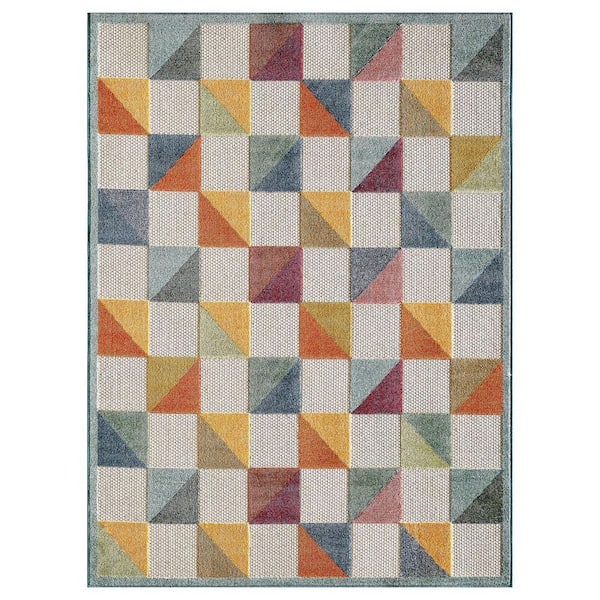 Orange, Ivory 3 ft. x 5 ft. Woven Polypropylene Indoor/Outdoor Area Rug