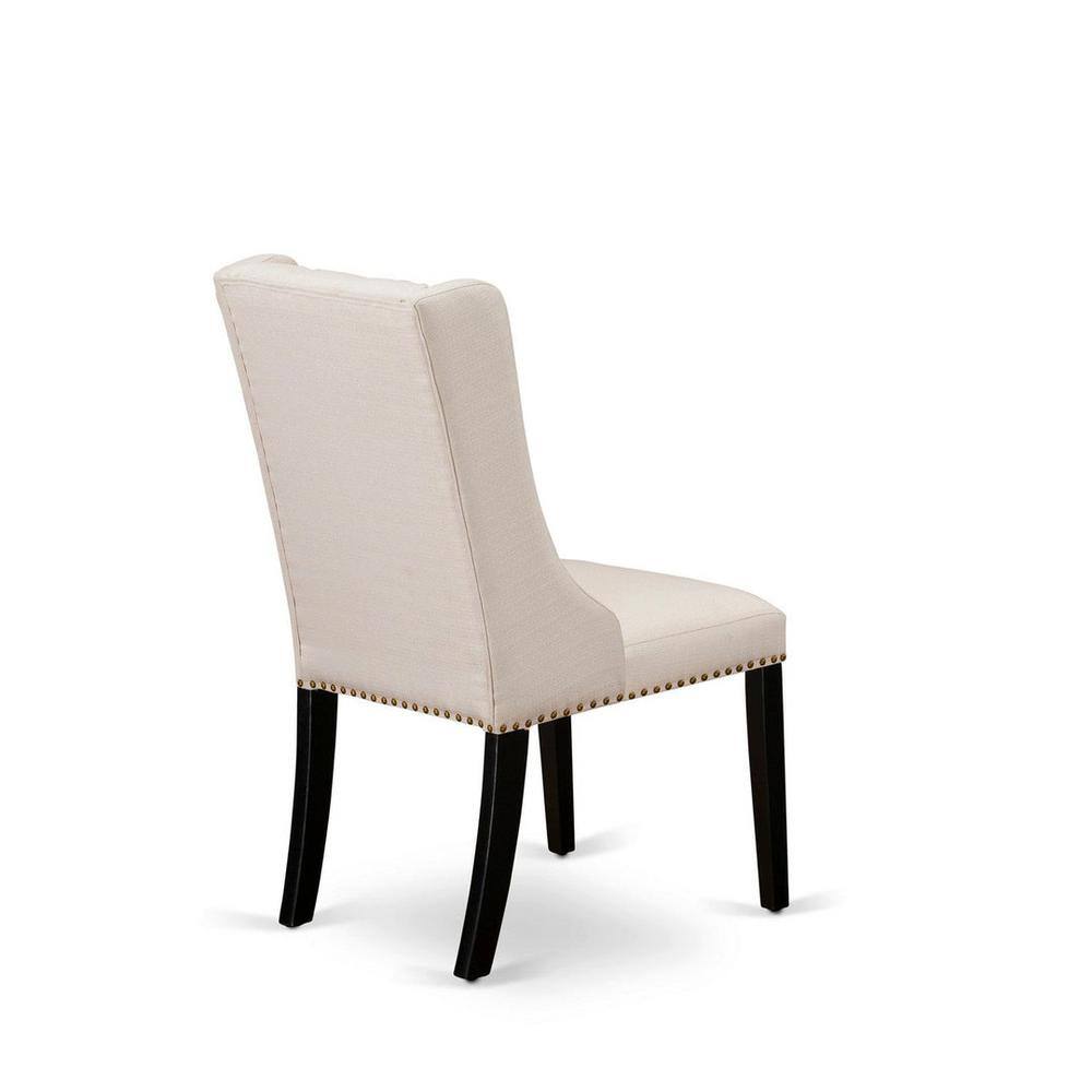 Cream Linen Upholstered Parsons Side Chairs with Black Wood Legs, Set of 2