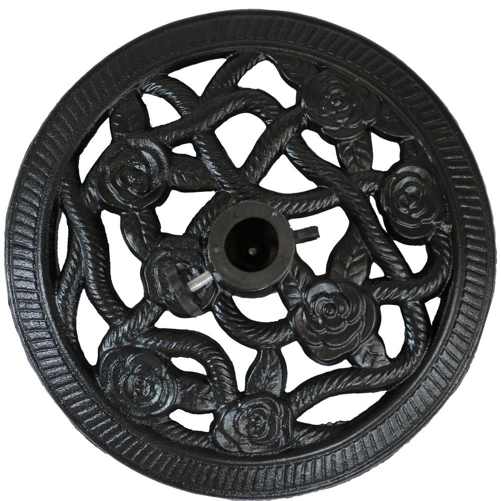 Black Cast Iron Decorative Rose Blossom Patio Umbrella Base Stand