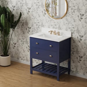 30.27 in. W x. 19.05 in. D x 34 in. H Freestanding Bath Vanity in Navy Blue with White Engineered stone Top