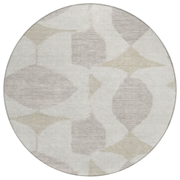 Chantille Machine Washable Indoor/Outdoor Abstract ACN3060 Ivory 8 ft. x 8 ft. Round Rug