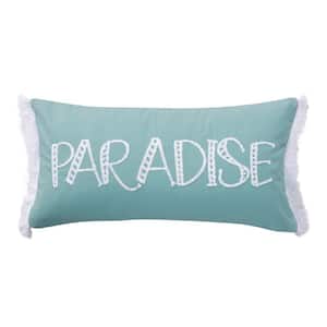 San Clemente Blue, White "Paradise" Embroidered Coastal 12 in. x 24 in. Throw Pillow