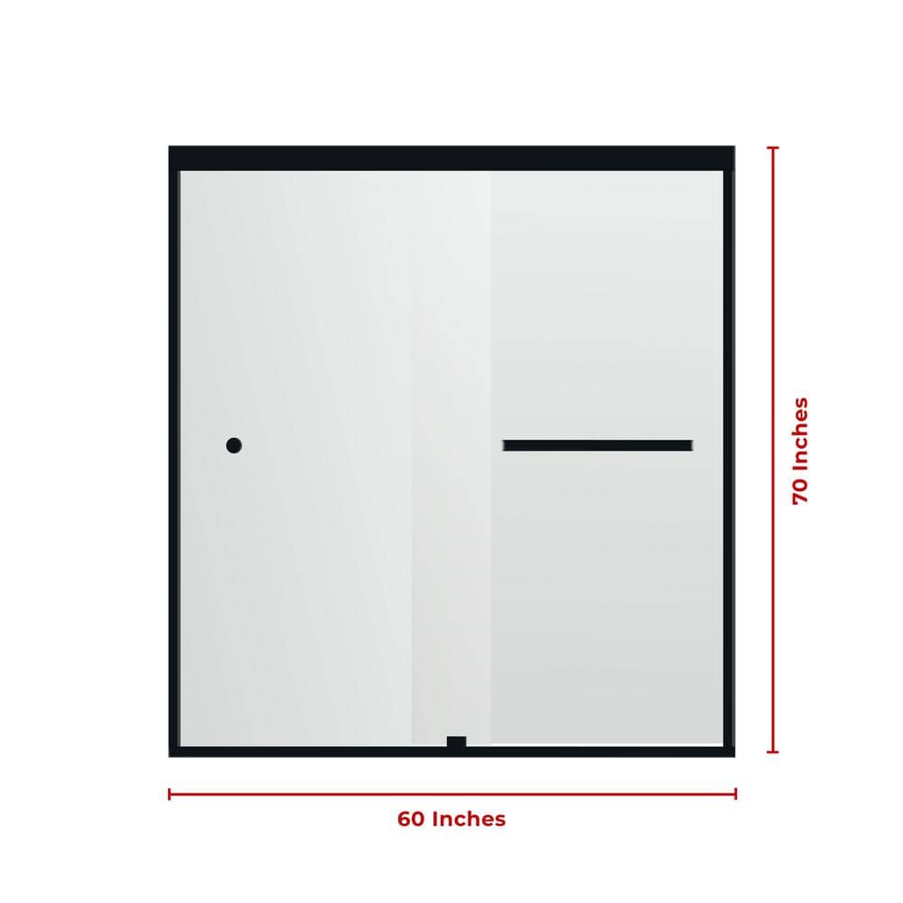 60'' x 70'' Matte Black Semi-Frameless Sliding Shower Door