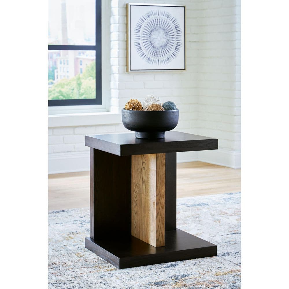 Dark Brown Rectangular Wood and Metal End Table with Storage