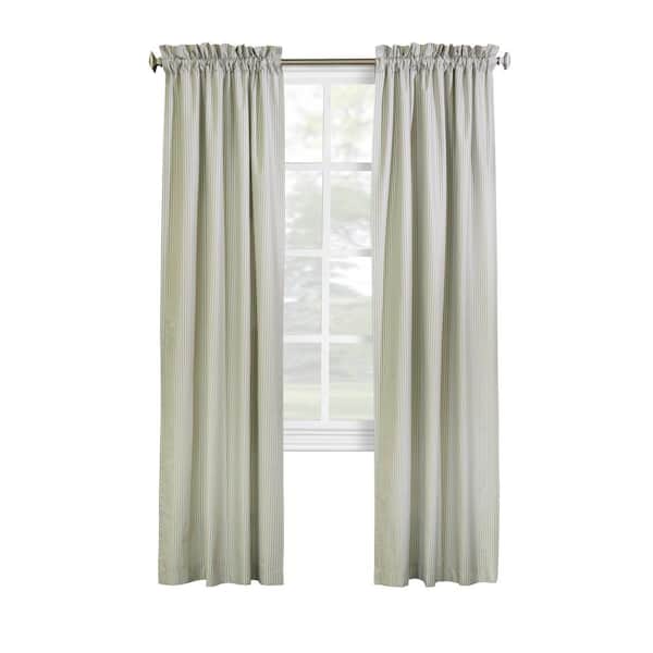 THERMALOGIC Ticking Stripe Sage Polyester Smooth 40 in. W x 45 in. L Rod Pocket Indoor Room Darkening Curtain (Double Panels)