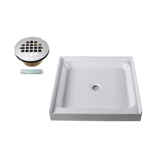 36 in. x 36 in. Single Threshold Alcove Shower Pan Base with Center Brass Drain in Polished Chrome