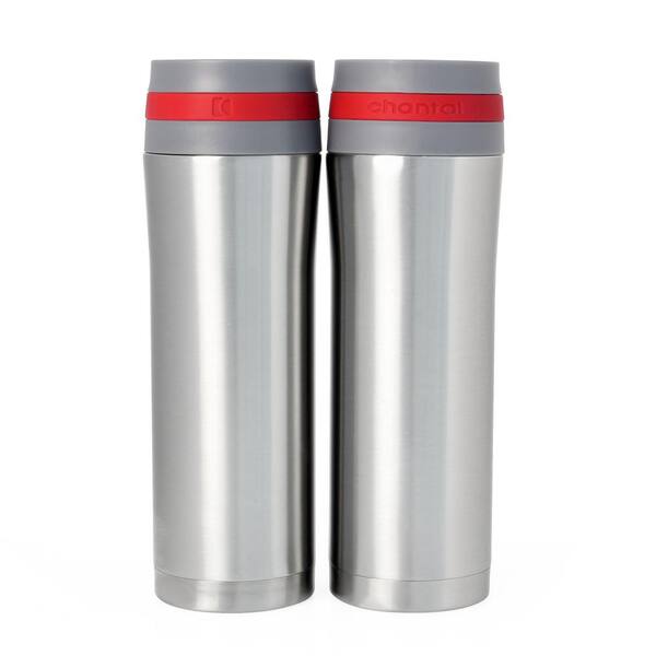 Chantal Vacuum Insulated 15 oz. Red Band Stainless Steel Travel Mug (Set of 2)