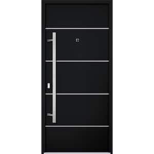 6083 36 in. x 80 in. Right-hand/Inswing Black Enamel Steel Prehung Front Door with Hardware