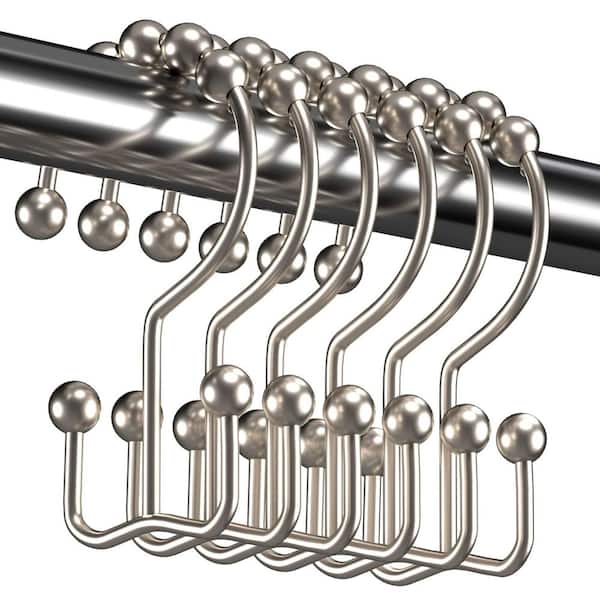 Nickel Metal Shower Curtain Hooks with Rust Resistant Double Glide Design for Bathroom Shower Rods and Curtain (12-Pack)