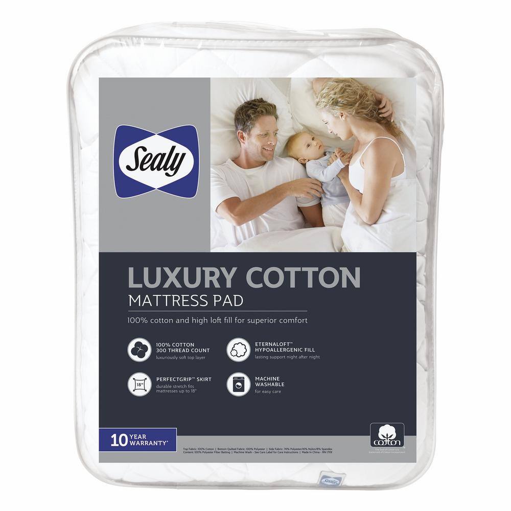Sealy Twin 300 Thread-Count Luxury Cotton Down Alternative Mattress Pad