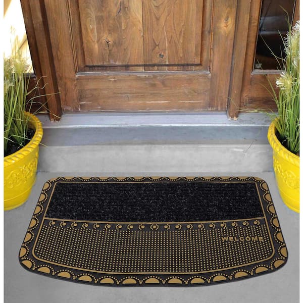 Yipa 30 x 18 Inch Indoor Half Round Front Door Mat Inside Dirt Trapper  Entrance Rug for Front Door with Non Slip Rubber Backing Machine Washable,  Gray Polyester Fiber 