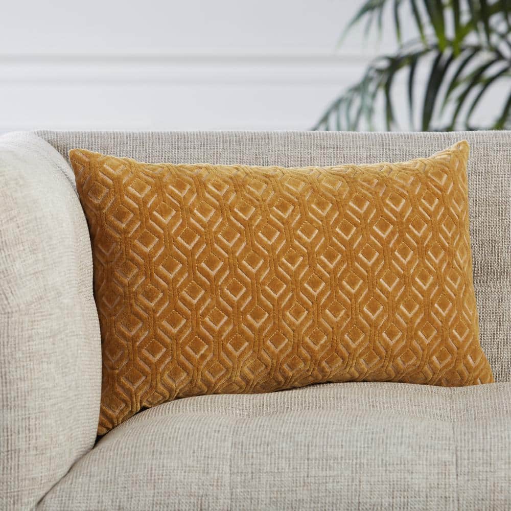 Ryans Mustard Yellow Embroidered Cotton Lumbar Throw Pillow