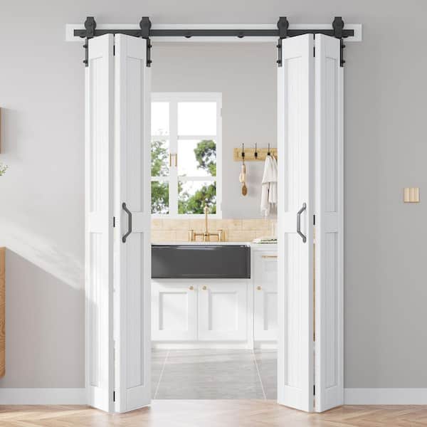 64 in. x 84 in. Paneled White Finished Solid Core MDF Wood Composite Bi-fold Door with Hardware