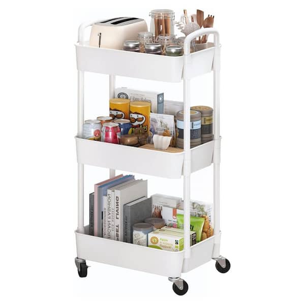 3-Tier Plastic -Wheeled Storage Utility Cart in White
