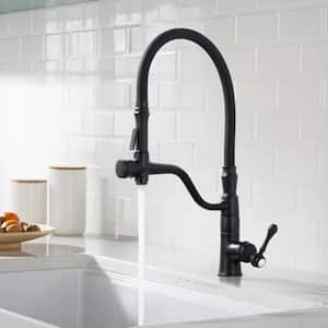 Single Handle Bridge Kitchen Faucet with 2 Water Modes in Matte Black