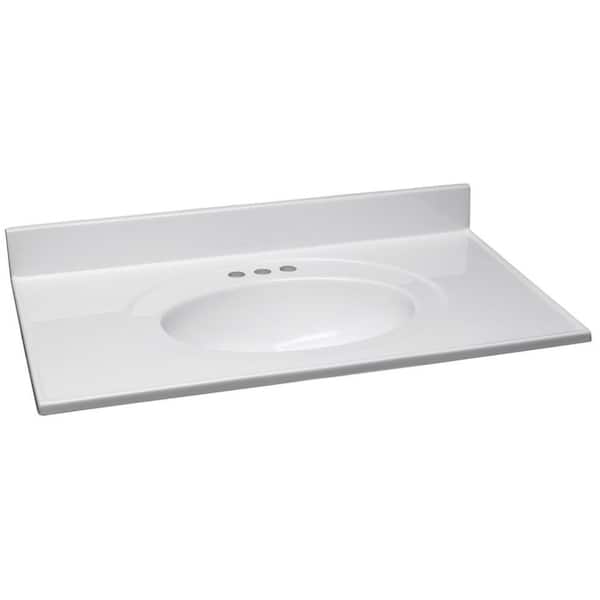 Design House - 37 in. W Cultured Marble Vanity Top in White with Solid White Bowl