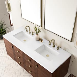 Amberly 60.0 in. W x 23.5 in. D x 34.7 in. H Bathroom Vanity in Mid-Century Walnut with White Zeus Quartz Top
