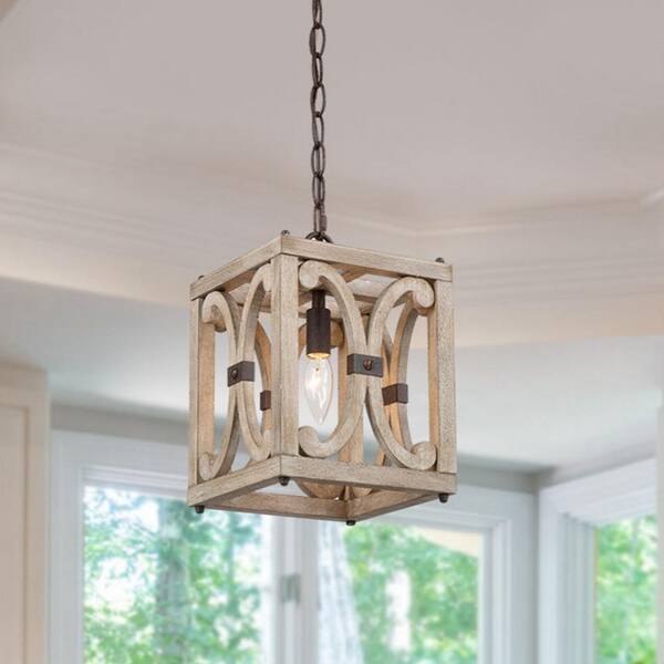 Lnc Modern Farmhouse Square Wood Chandelier With Rusty Bronze Accent 1 Light Rustic Antique Caged Pendant For Kitchen Entry Bqneayhd14007o7 Lnc Modern Farmhouse Square Wood, Rustic Wood Basket Lantern Chandelier