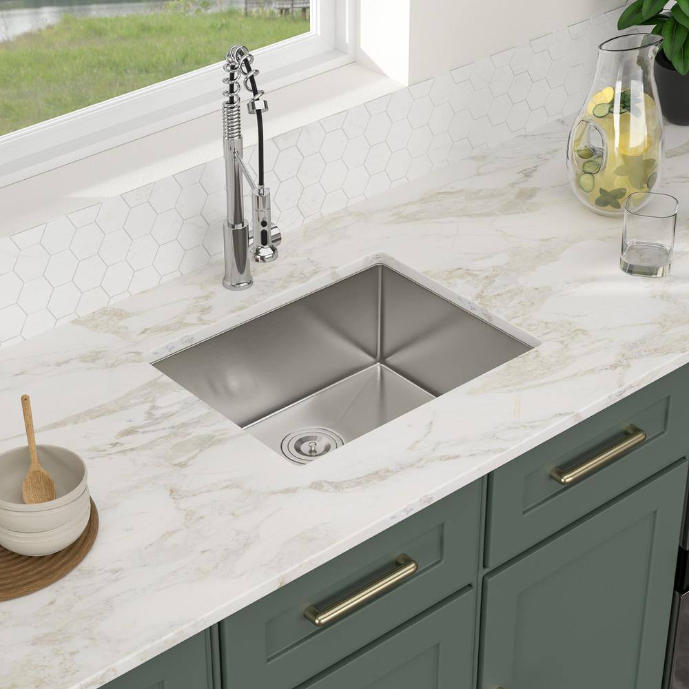 23" x 18" Brushed Stainless Steel Undermount Single Bowl Kitchen Sink