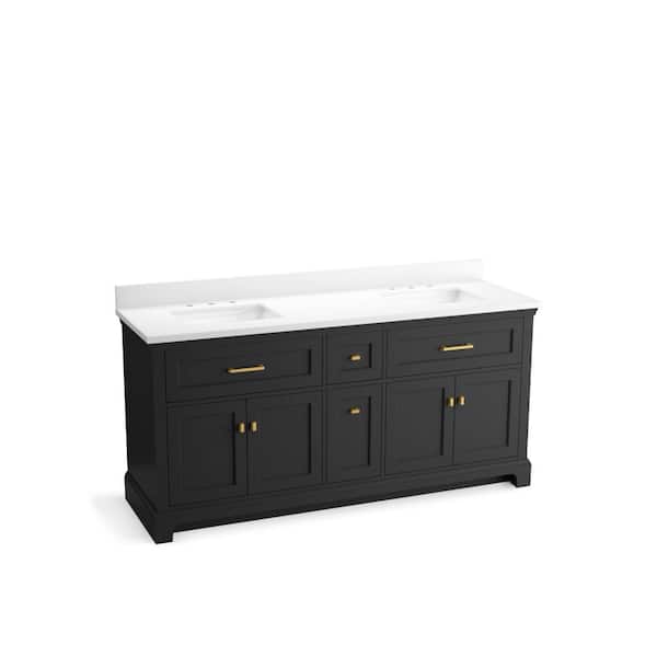 Charlemont 73.75in. Double Sink Freestanding Ferrous Grey Bath Vanity with White Quartz Top Assembled