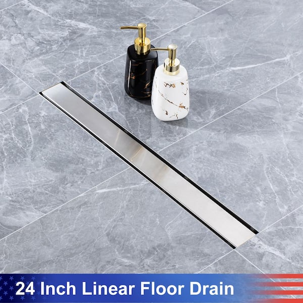 Juno 24 Inch Linear Rectangular Shower Drain In Brushed Nickel With  Threaded Adapter