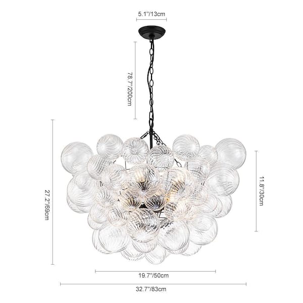 HUOKU Neuvy 8-Light 33 in. W Black Chandelier with Swirled-Glass
