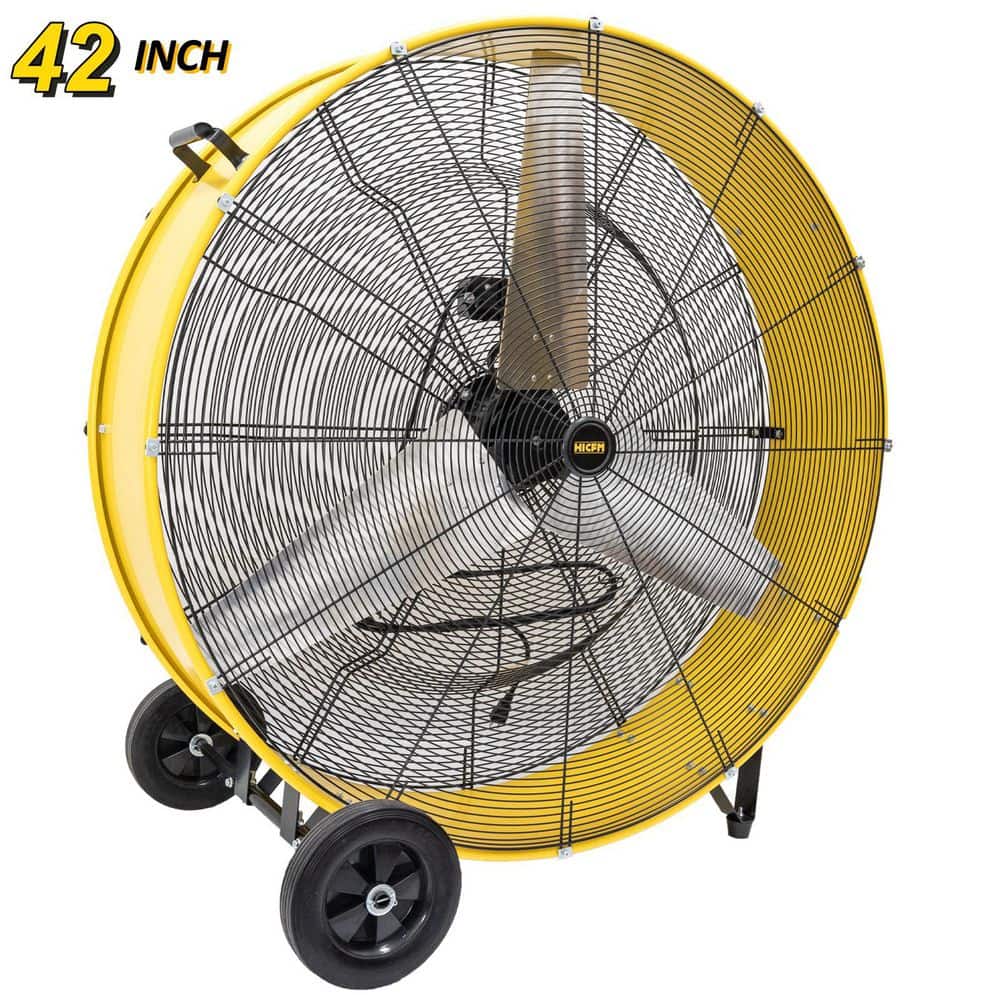 Atemomen 42 in. 2 Fan Speeds High Velocity Drum Fan in Yellow with Durable, Portablefor Industrial and Commercial Spaces