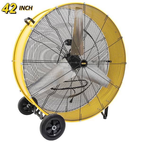 42 in. 2 Fan Speeds High Velocity Drum Fan in Yellow with Durable, Portablefor Industrial and Commercial Spaces