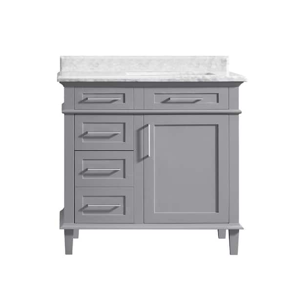 Sonoma 36 in. Single Sink Pebble Gray Bath Vanity with Carrara Marble Top (Assembled)