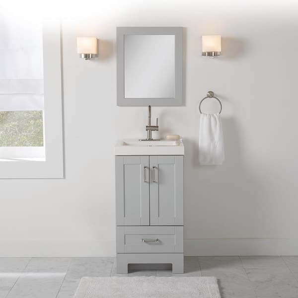 Glacier Bay Portance 18.5 in. W x 16.75 in. D Bath Vanity in Pearl Gray with Vanity Top in White with White Basin and Mirror