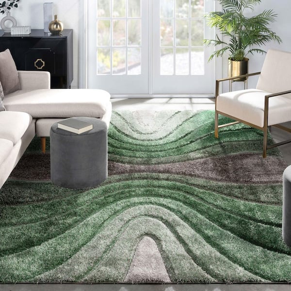 San Francisco Luz Modern Geometric Shag Hand-Carved, Green 7 ft. 10 in. x 9 ft. 10 in., Area Rug